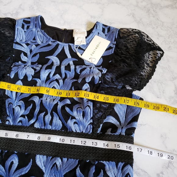 Foxiedox Rosabel Embroidered Midi Sheath Dress Blue Black Large NWT - Picture 10 of 11